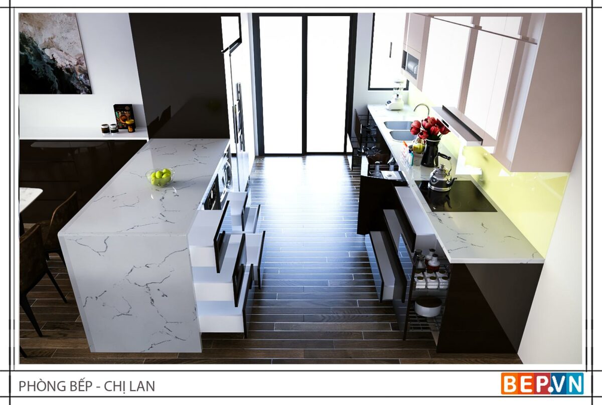 Tủ bếp Acrylic song song gia đình chị Lan - Hình ảnh 3