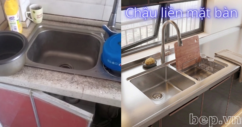 So sánh mặt bàn bếp inox với mặt đá 