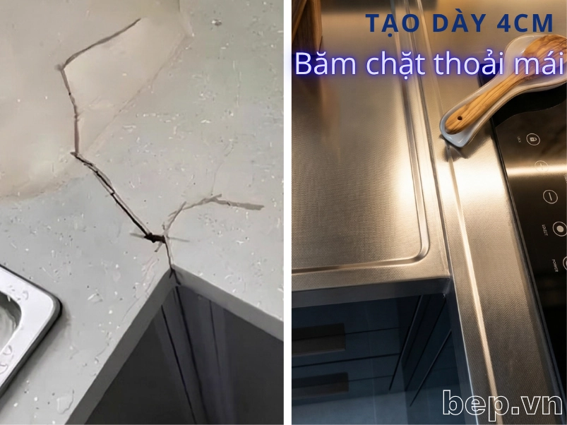 So sánh mặt bàn bếp inox với mặt đá 