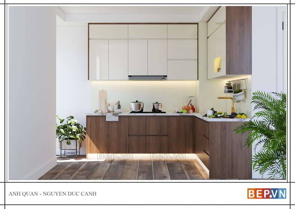 tu bep chu l thiet ke hien dai va tham my voi hai chat lieu acrylic va laminate van go