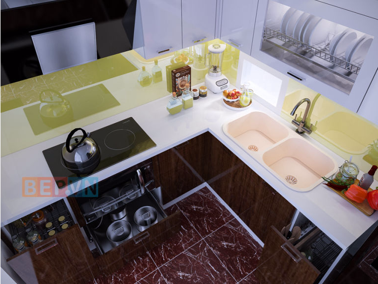 tủ bếp acrylic chữ L anh Tuấn