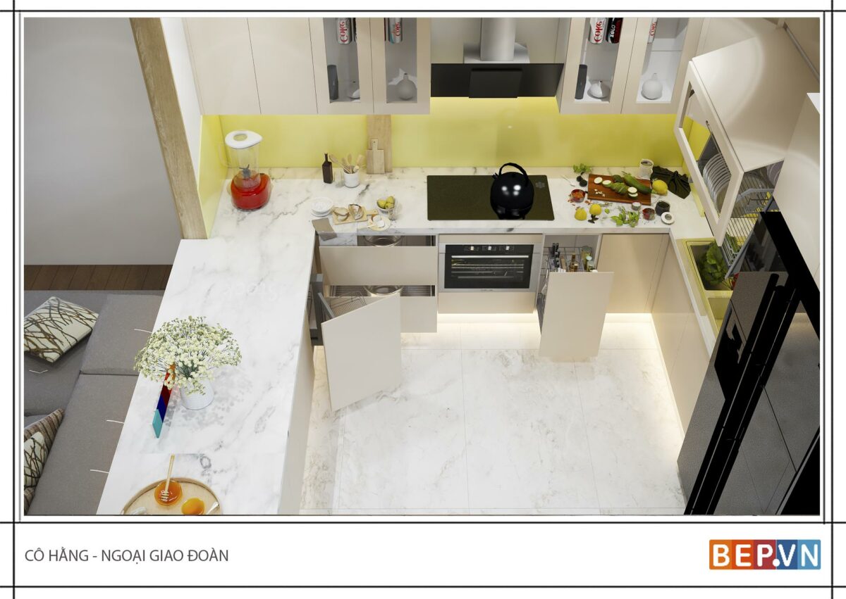 Thiết kế tủ bếp chữ U gia đình cô Hằng - Ngoại Giao Đoàn - Ảnh 4