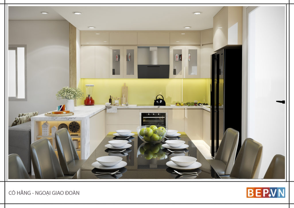 thiết kế tủ bếp chữ u hiện đại gia đình cô Hằng