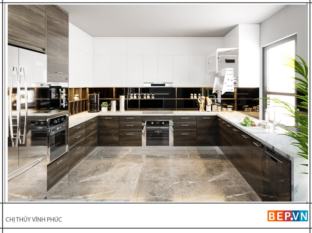 Tủ bếp gỗ công nghiệp chữ U Mẫu tủ bếp gỗ công nghiệp chữ U hiện đại