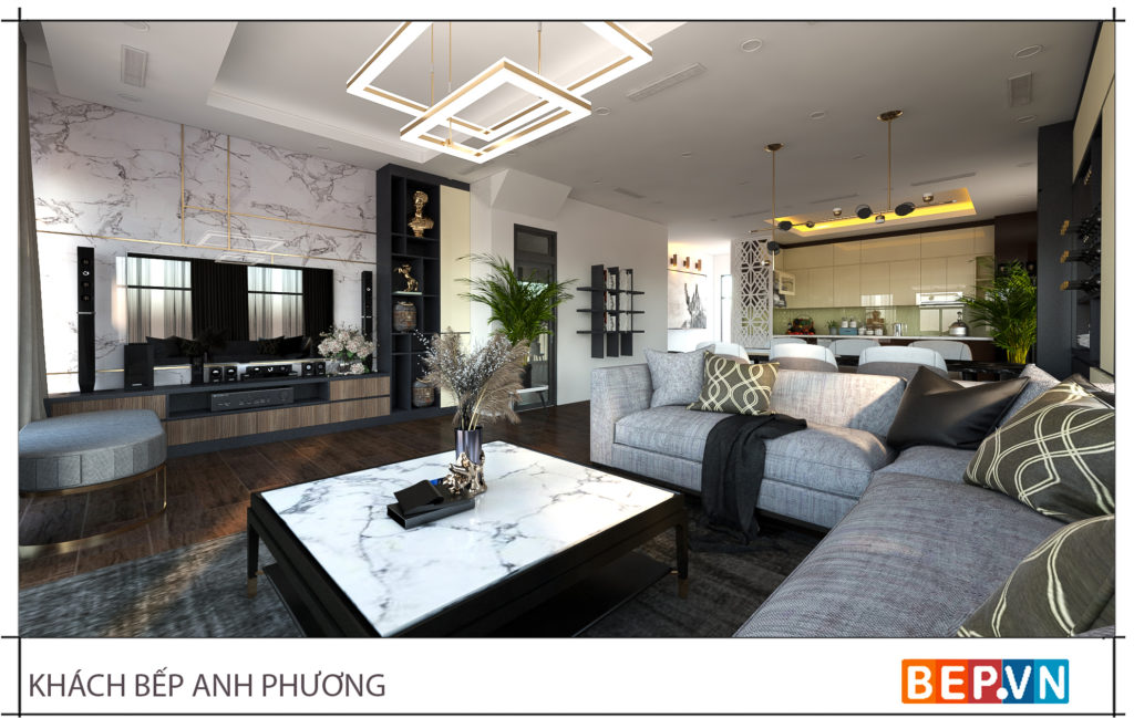 Thiet ke phong khach bep anh phuong