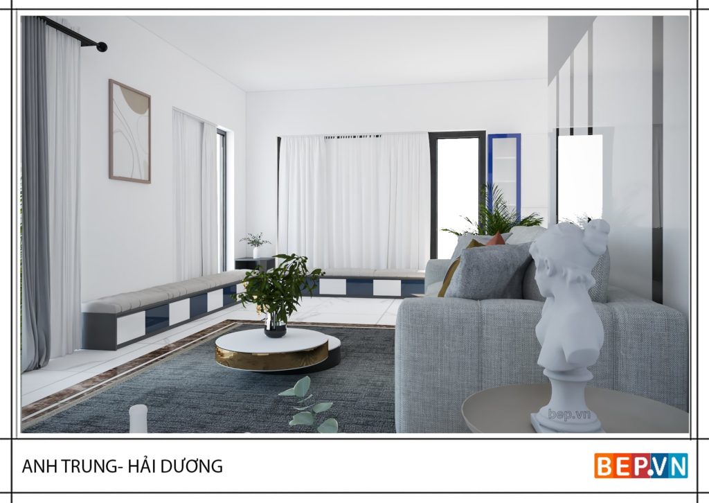 Phong khach thong thoang voi cac he cua so don nang cho bau khong khi trong lanh