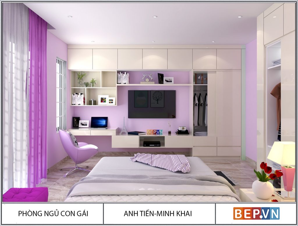 thiết kế nội thất phòng ngủ bé gái