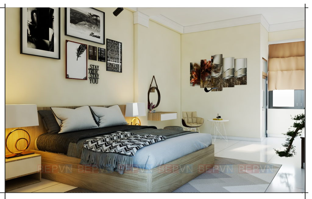 Thiết kế phòng ngủ con trai hiện đại sử dụng chất liệu gỗ MDF lõi xanh phủ laminate