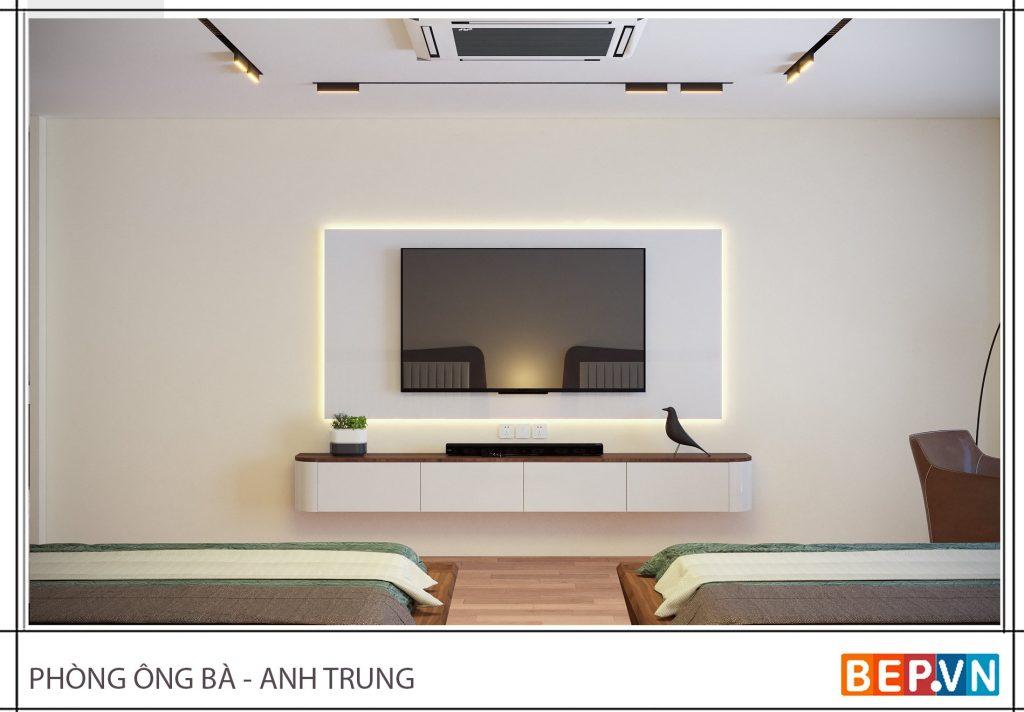 thiết kế kệ tivi đơn giản trong phòng ngủ