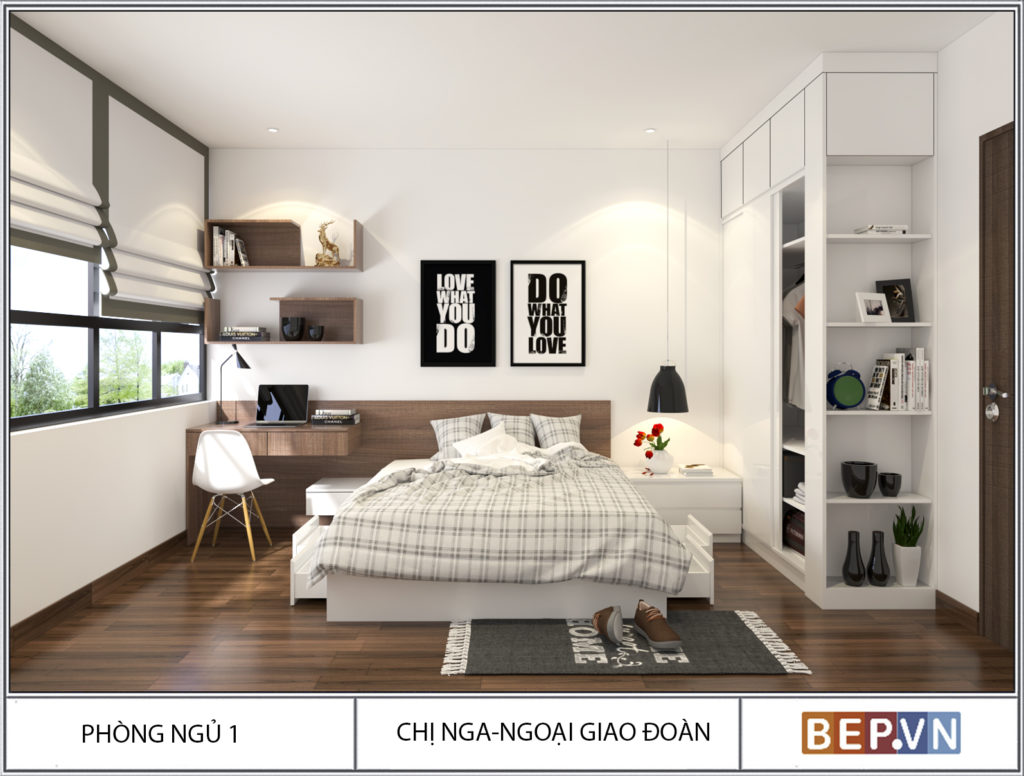 Thiết kế phòng ngủ với ô cửa sổ lớn đón ánh nắng