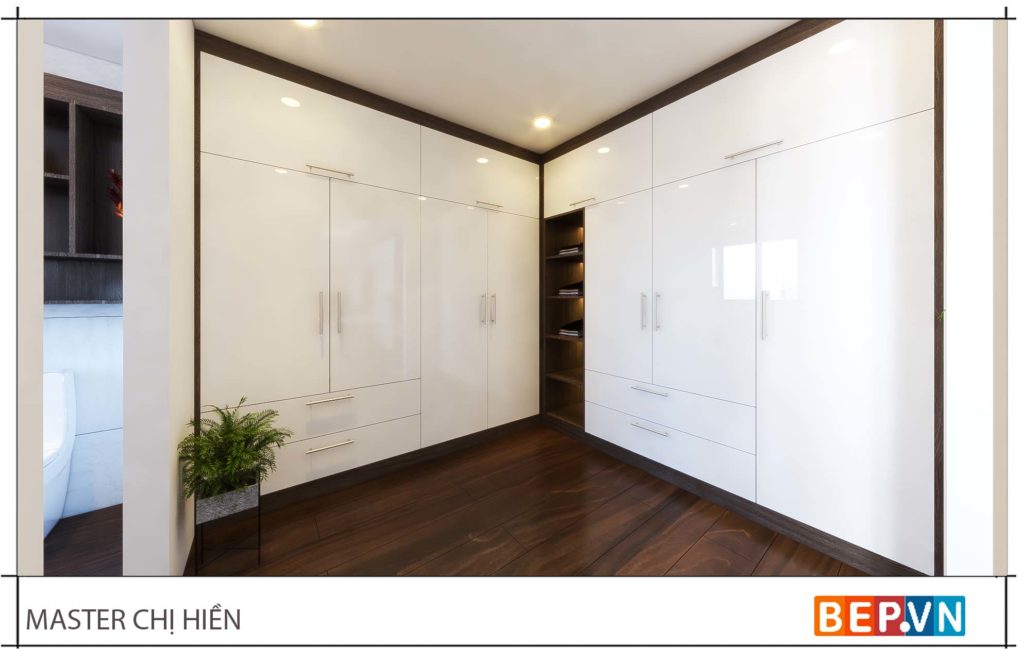 Thiết kế tủ quần áo rộng rãi, và nhà tắm bên cạnh