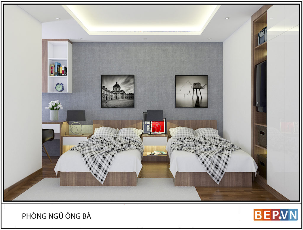 Phòng ngủ ông bà được thiết kế giản dị, mộc mạc