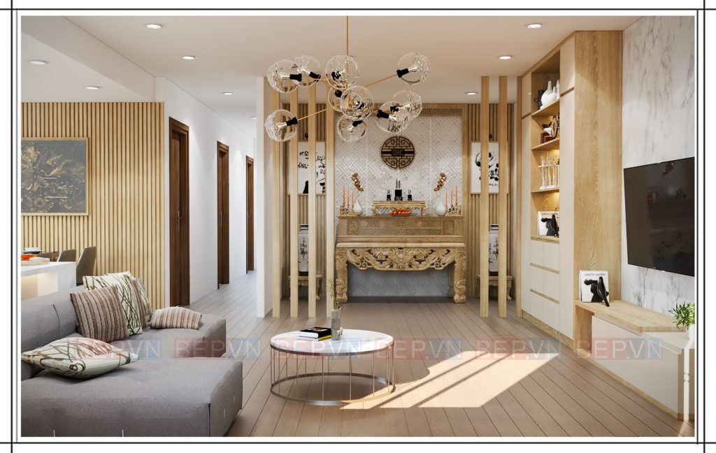 thiết kế phòng thờ gia tiên ngoài phòng khách