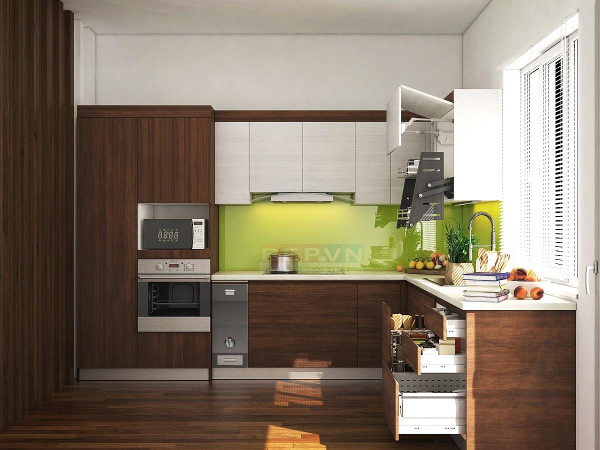 Tủ bếp Laminate chữ L gia đình anh Thiết