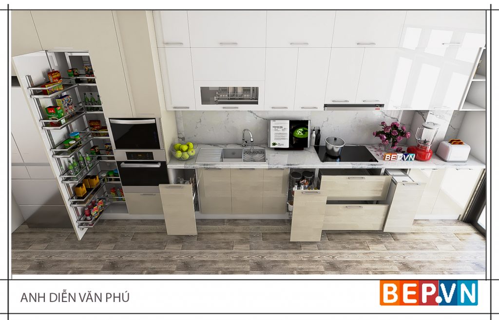 Thiết kế tủ bếp Acrylic chữ i hiện đại và sang trọng.