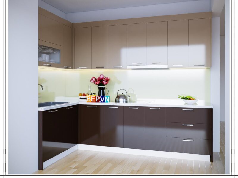Tủ bếp Acrylic chữ L gia đình chị Thảo