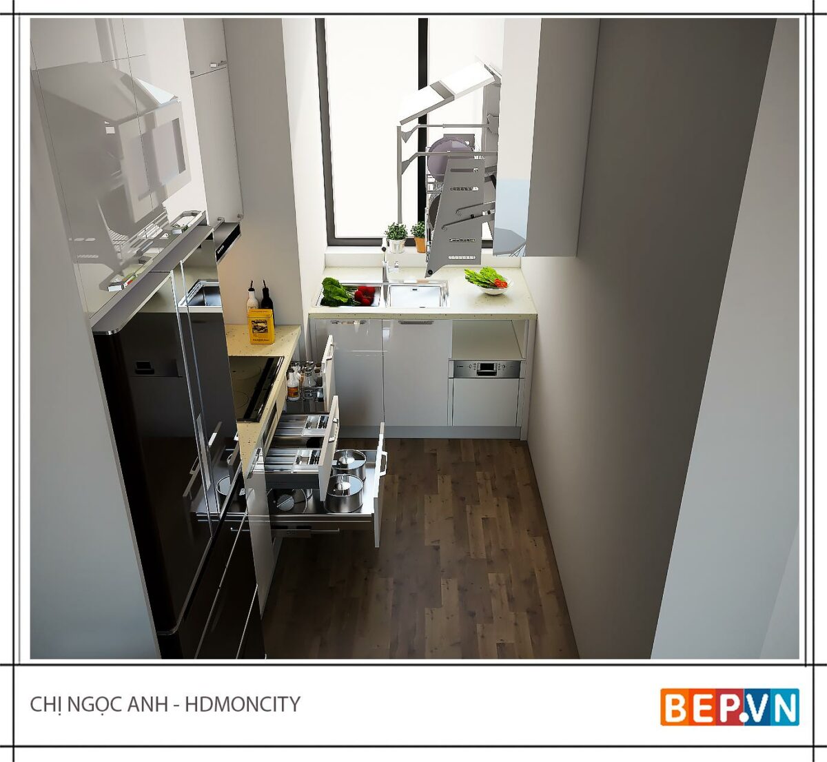 Tủ bếp Acrylic chữ L gia đình chị Ngọc Anh - Hình ảnh 2
