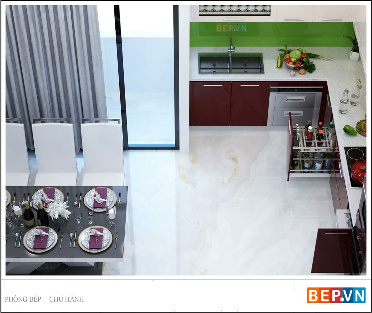 Tủ bếp Acrylic chữ L gia đình chú Hành - Hình ảnh 2