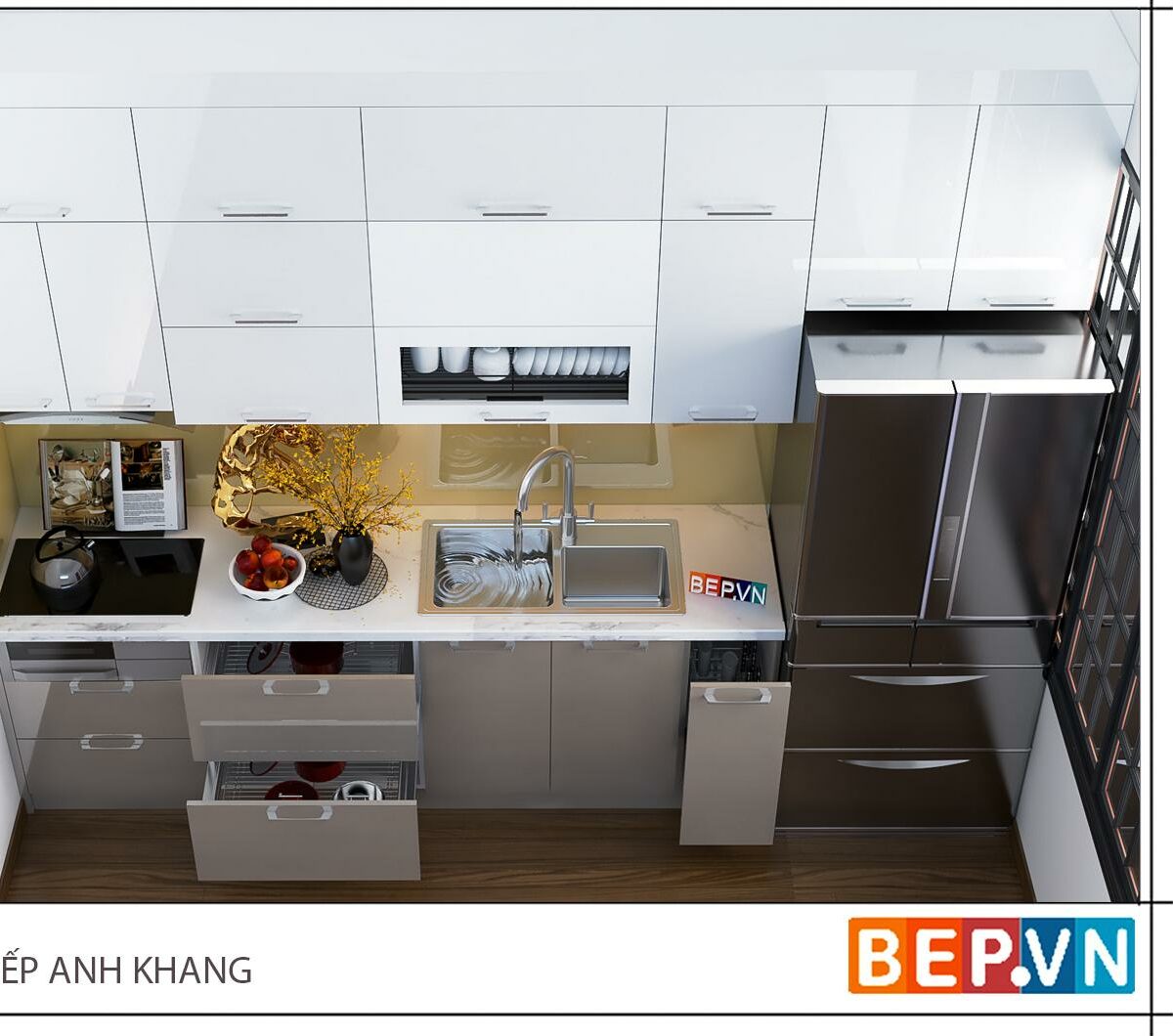Tủ bếp Acrylic chữ I gia đình anh Khang