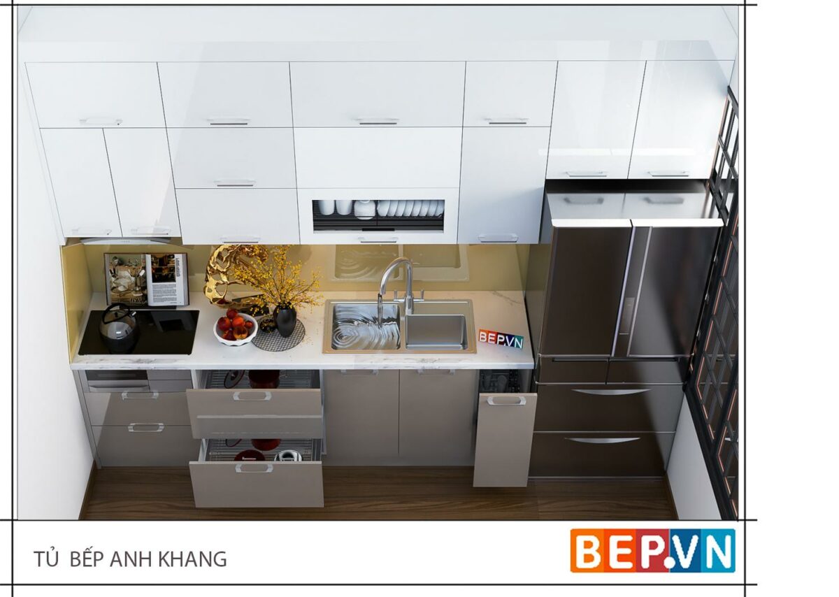Tủ bếp Acrylic chữ I gia đình anh Khang