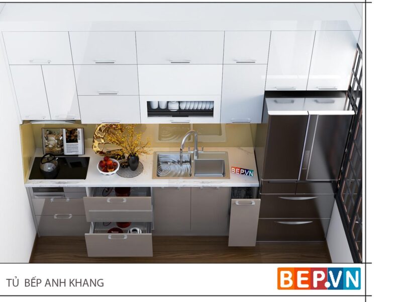 Tủ bếp Acrylic chữ I gia đình anh Khang