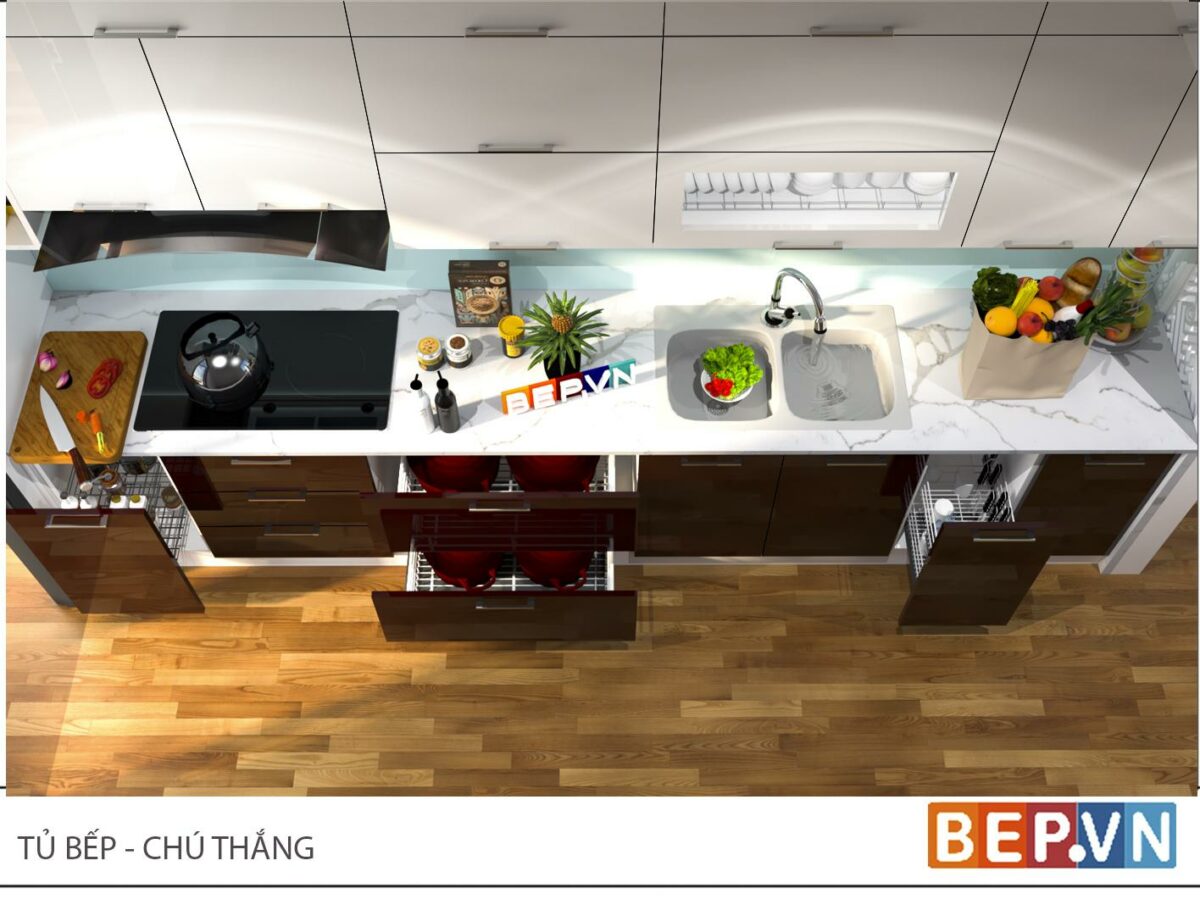 Tủ bếp Acrylic thẳng gia đình chú Thắng - Hình ảnh 2