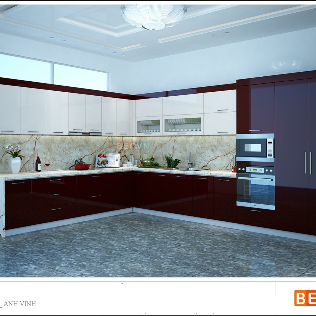 Tủ bếp Acrylic chữ L gia đình anh Vinh