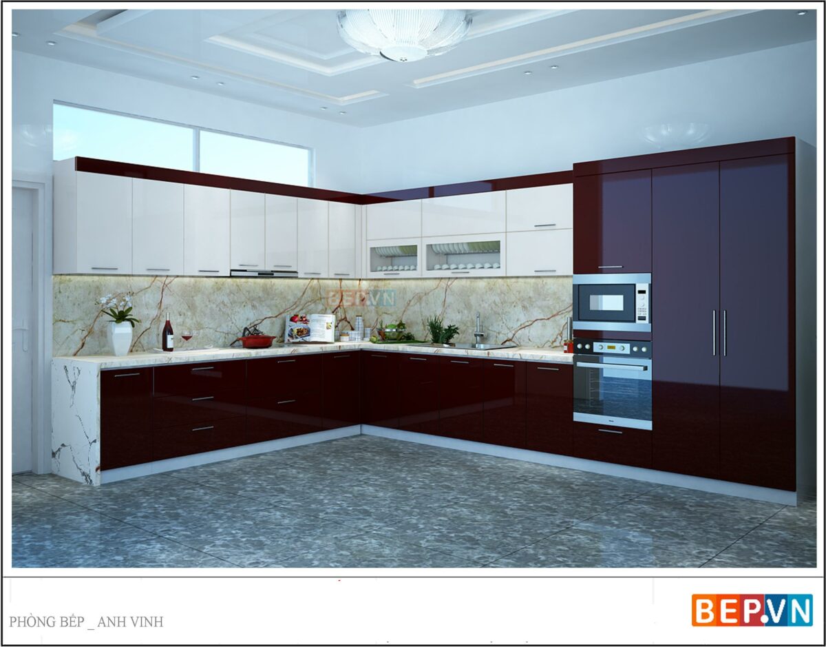 Tủ bếp Acrylic chữ L gia đình anh Vinh