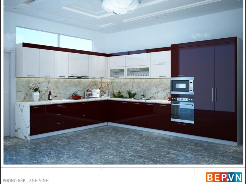 Tủ bếp Acrylic chữ L gia đình anh Vinh