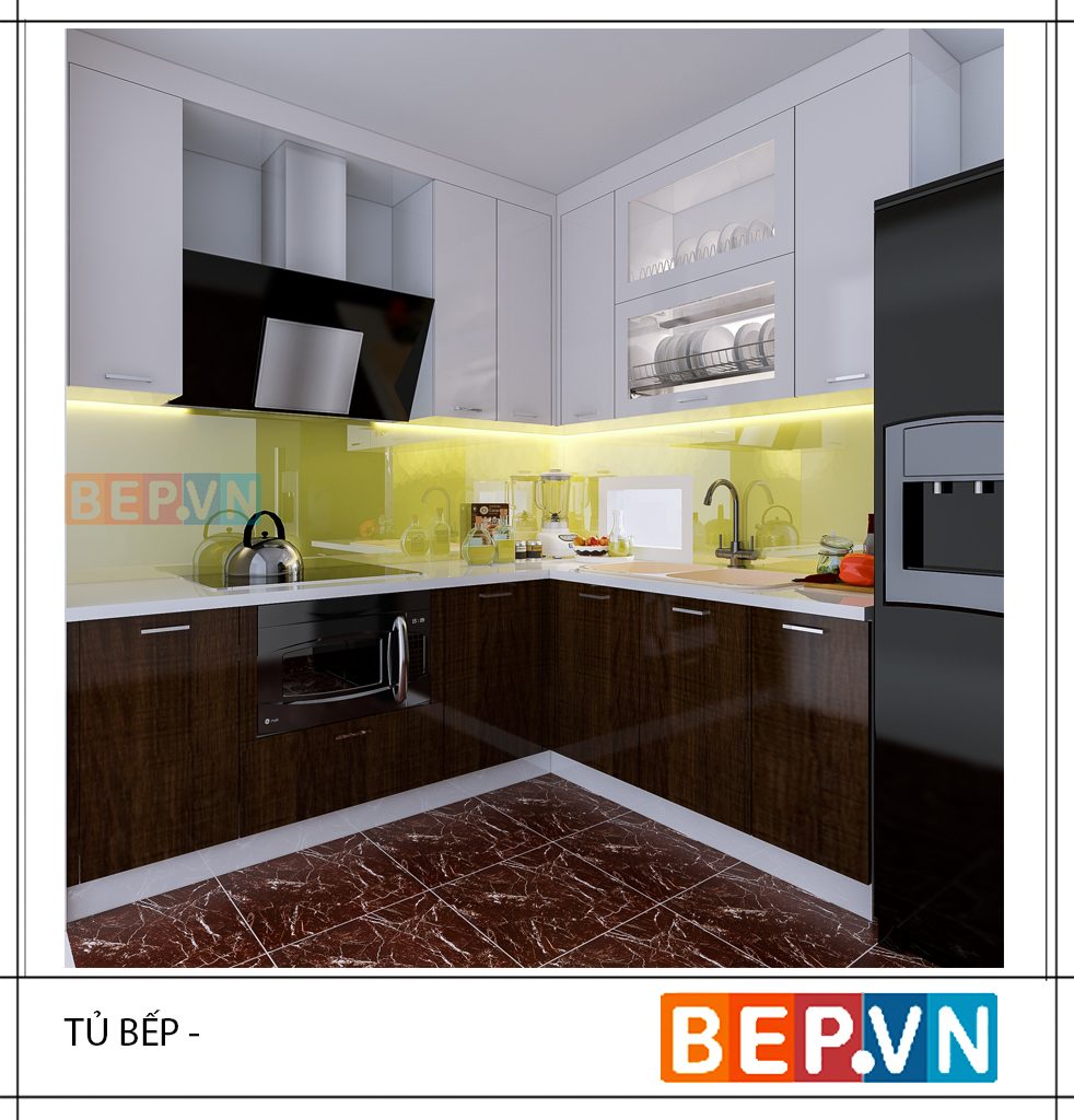 Thiết kế tủ bếp Acrylic chữ L gia đình anh Tuấn.