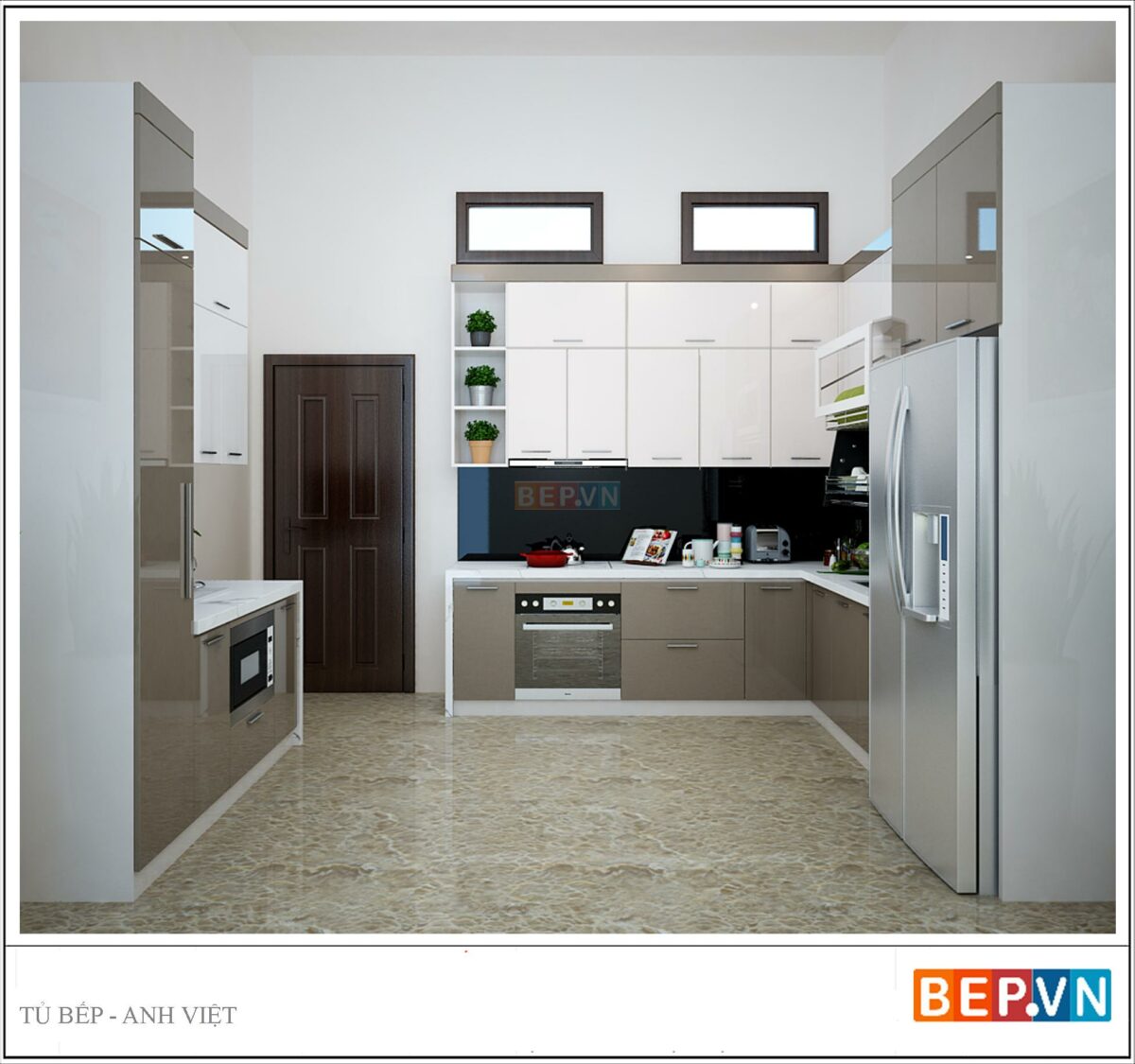 Tủ bếp Acrylic chữ L gia đình anh Việt.