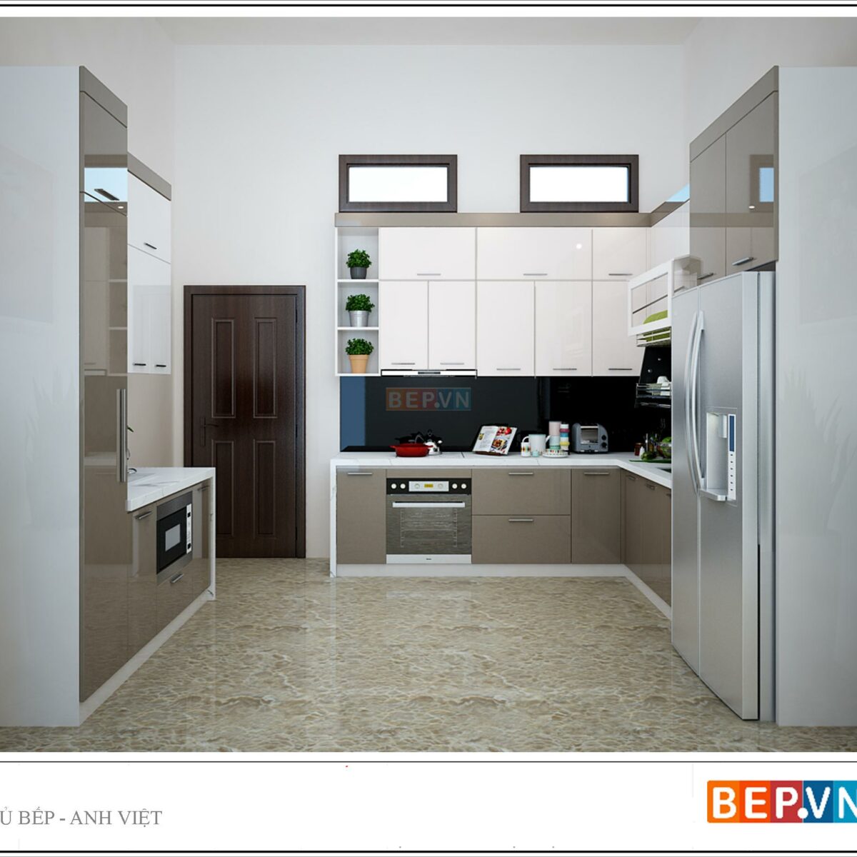 Tủ bếp Acrylic chữ L gia đình anh Việt.