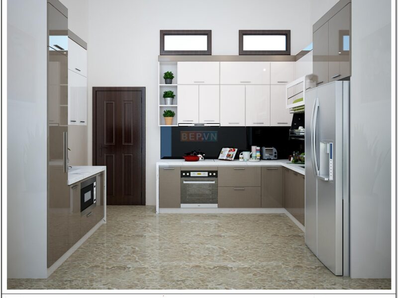 Tủ bếp Acrylic chữ L gia đình anh Việt.