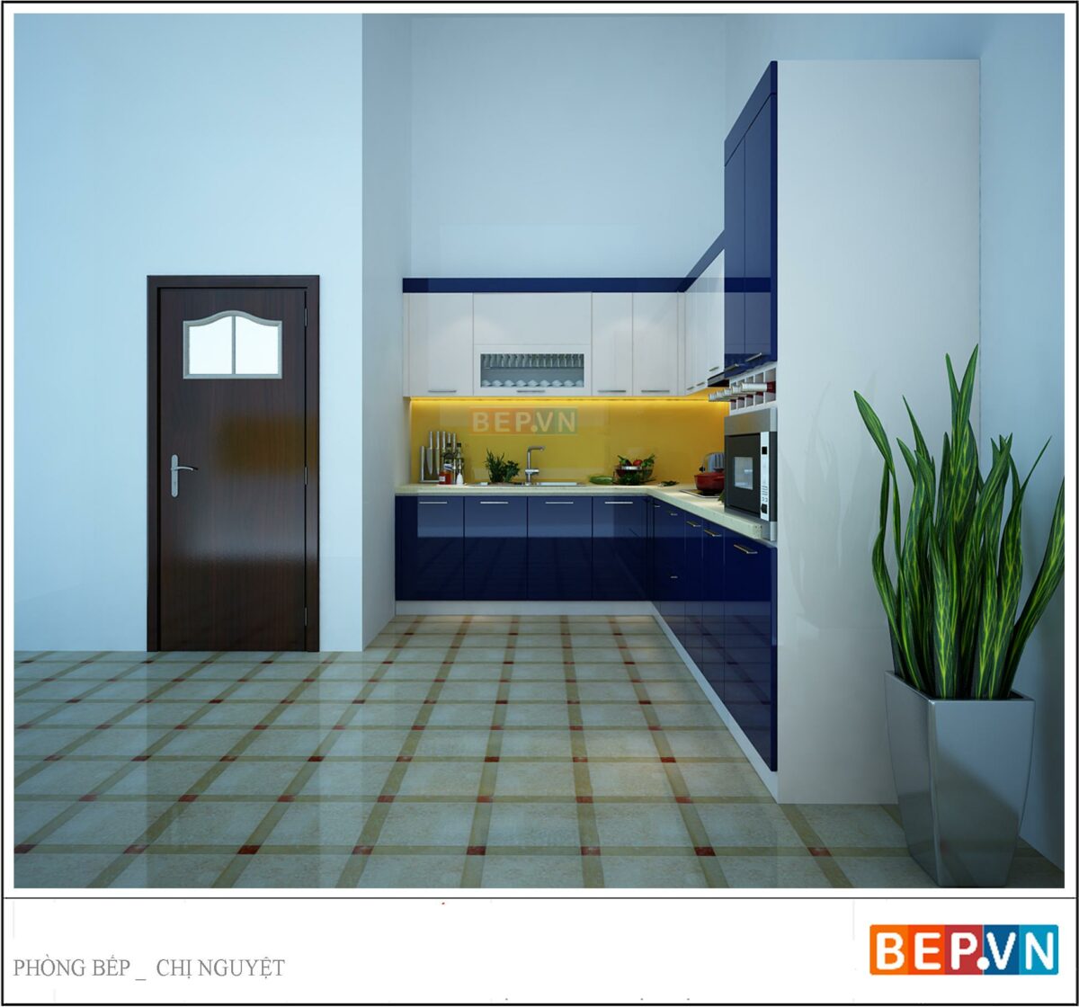 Tủ bếp Acrylic chữ L gia đình chị Nguyệt - Hình ảnh 3