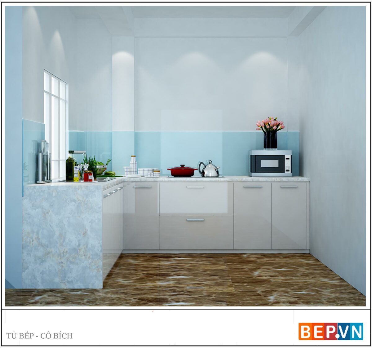 Tủ bếp Acrylic chữ L gia đình cô Bích - Hình ảnh 2