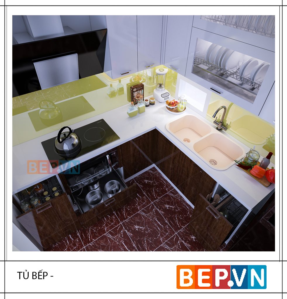Thiết kế tủ bếp Acrylic chữ L gia đình anh Tuấn.