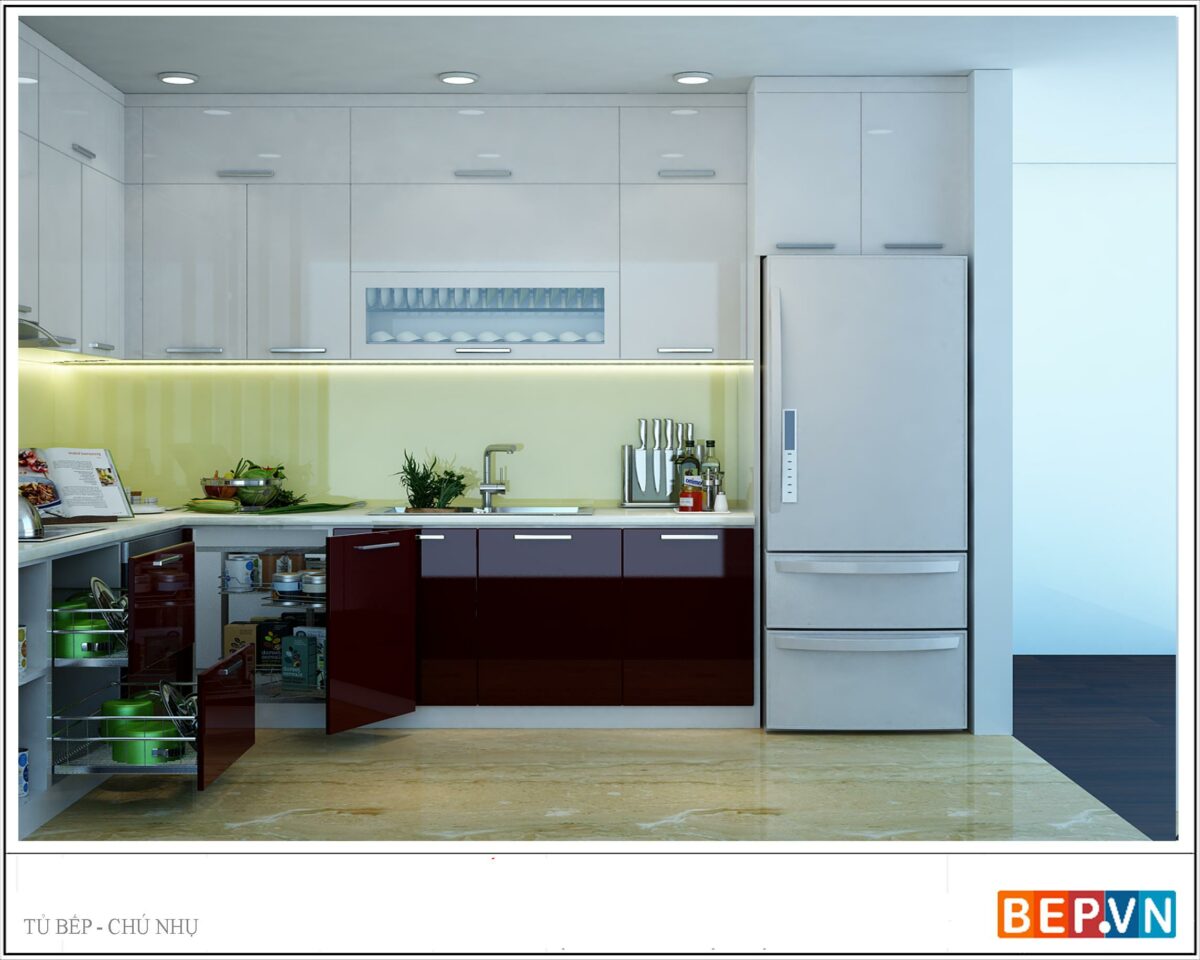 Tủ bếp Acrylic chữ L gia đình chú Nhụ - Hình ảnh 2
