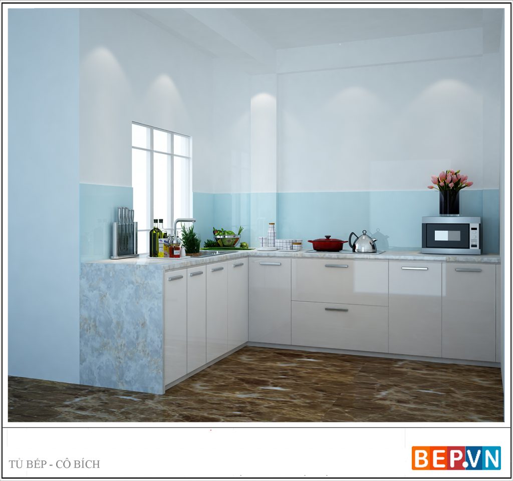Tủ bếp Acrylic gia đình cô Bích chỉ sử dụng hệ tủ bếp dưới .