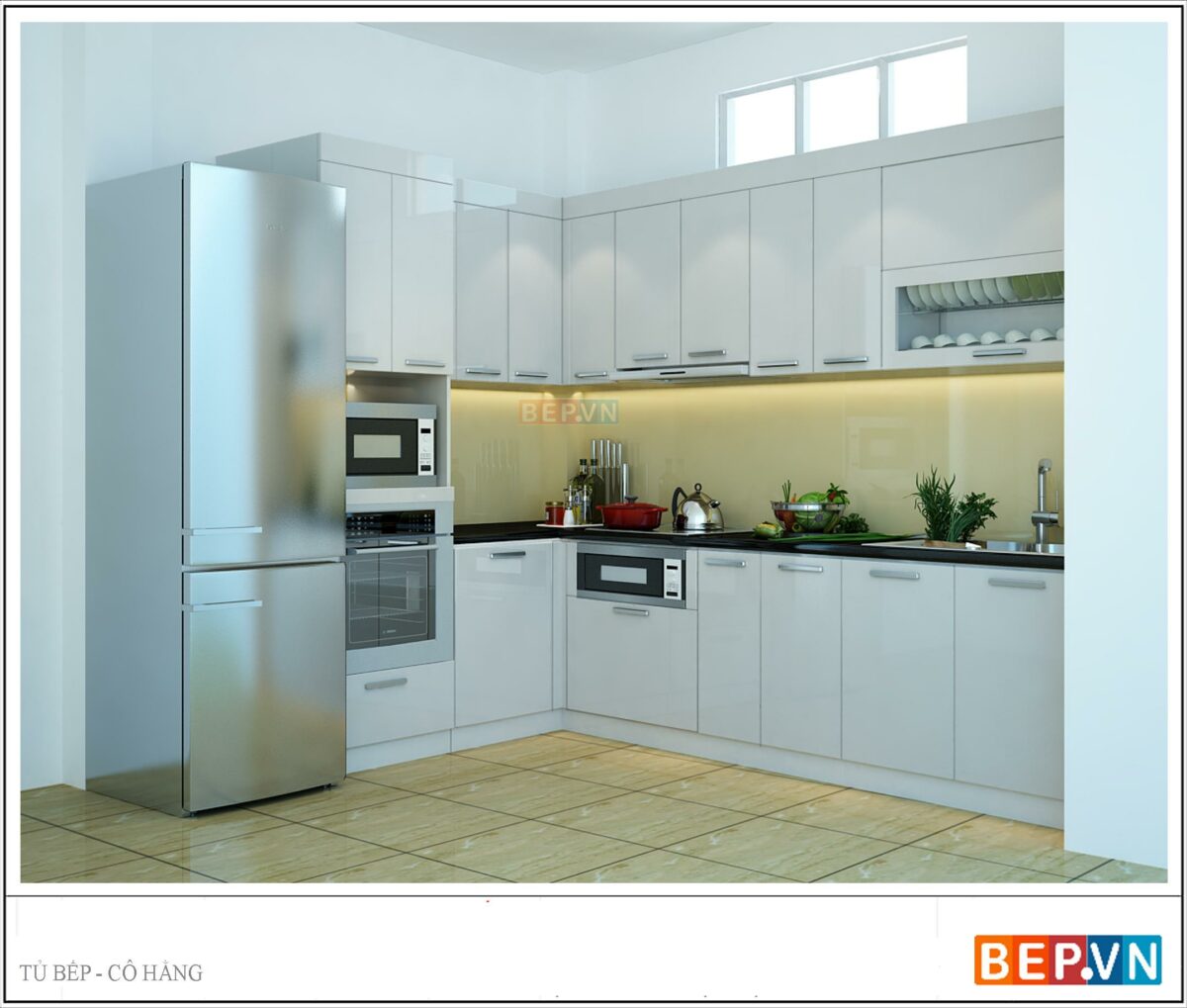 Tủ bếp Acrylic chữ L gia đình cô Hằng - Hình ảnh 2