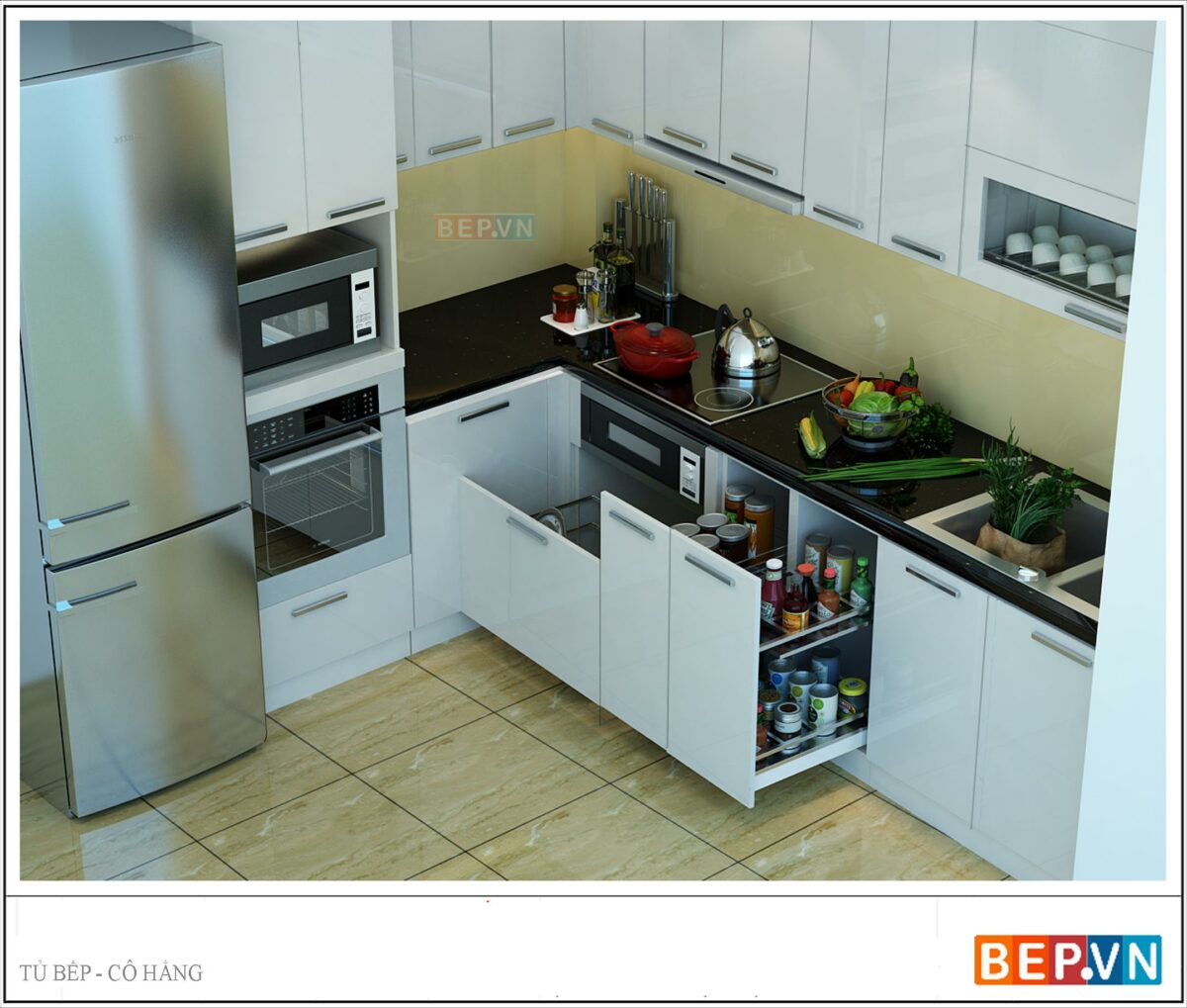 Tủ bếp Acrylic chữ L gia đình cô Hằng