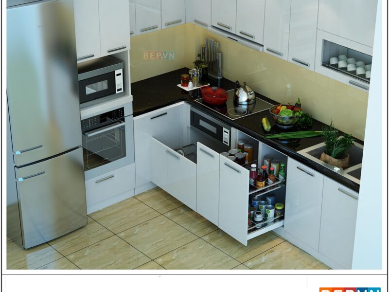 Tủ bếp Acrylic chữ L gia đình cô Hằng