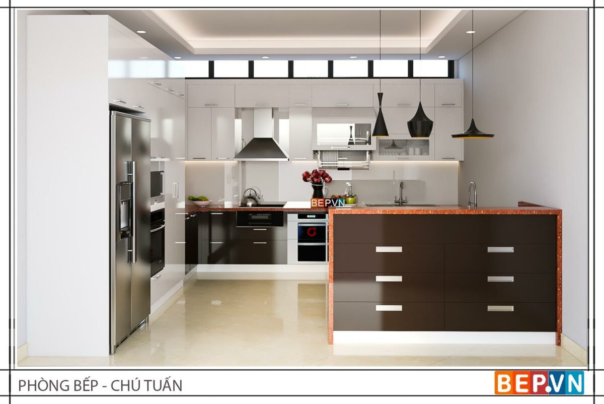 Tủ bếp đảo gia đình chú Tuấn