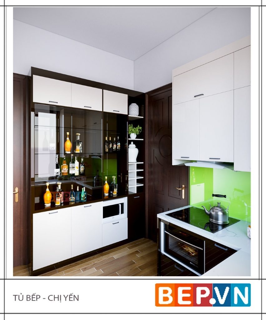 Thiết kế tủ bếp Accrylic chữ L gia đình chị Yến với diện tích hạn chế