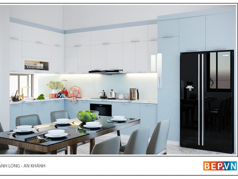 Tủ bếp Acrylic chữ L gia đình anh Long