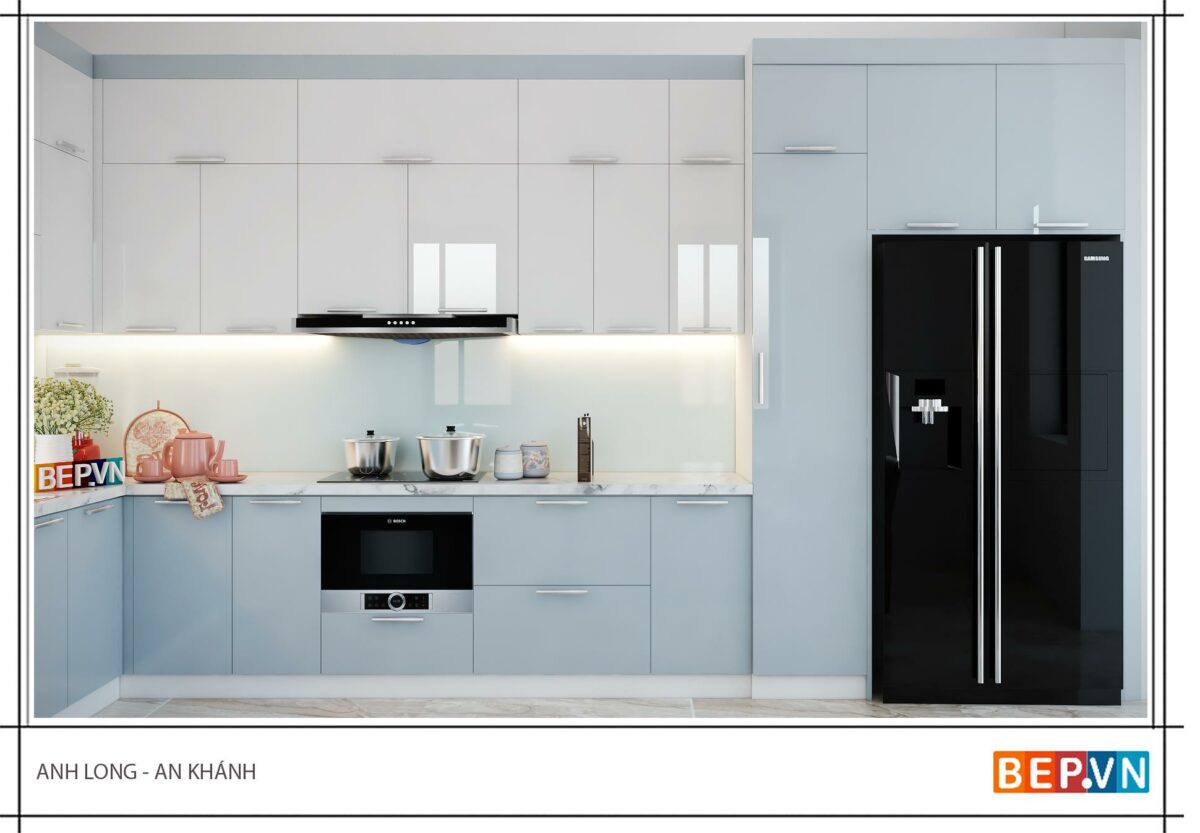 Tủ bếp Acrylic chữ L gia đình anh Long - Hình ảnh 2