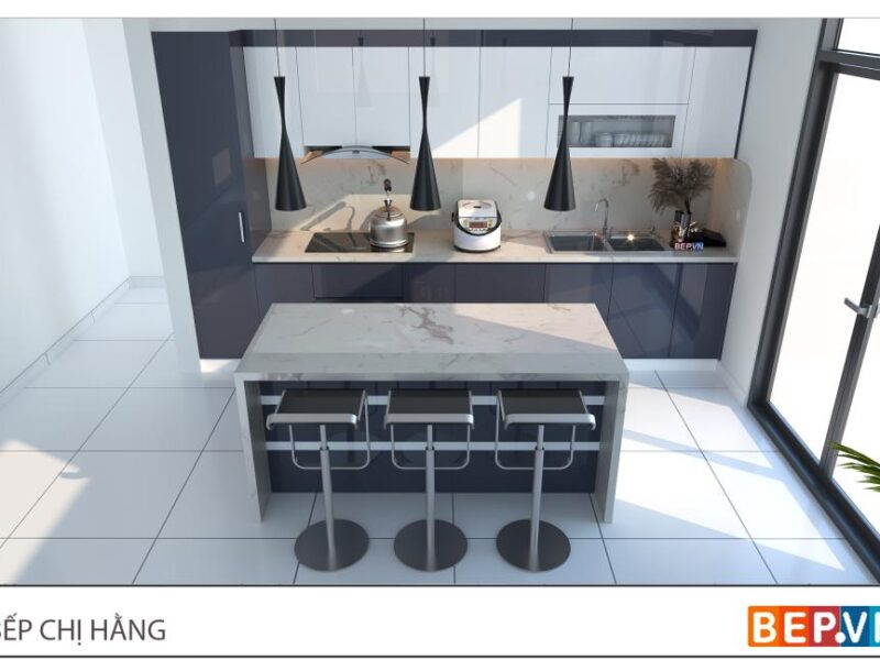 Tủ bếp thẳng có bàn đảo chị Hằng - Phú Thọ