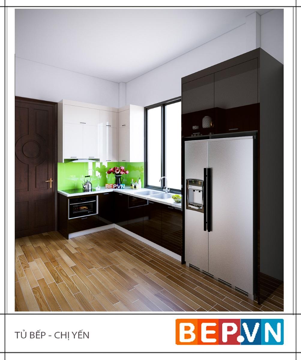 Tủ bếp Acrylic chữ L gia đình chị Yến