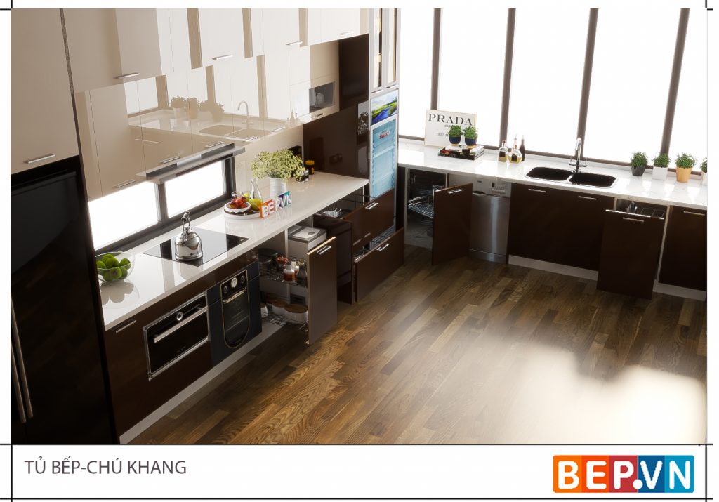 Thiết kế tủ bếp cho không gian rộng rãi thoải mái