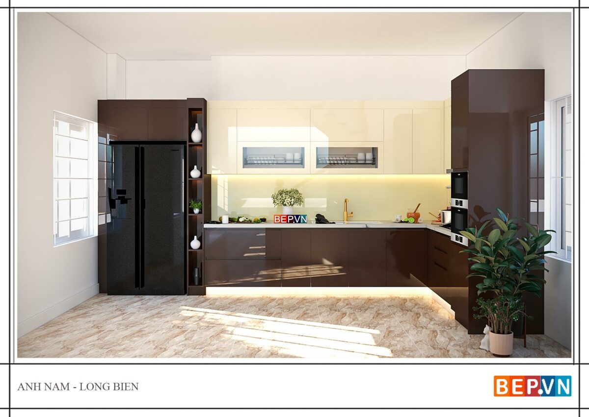 Thiết kế tủ bếp chữ L - Anh Nam Long Biên