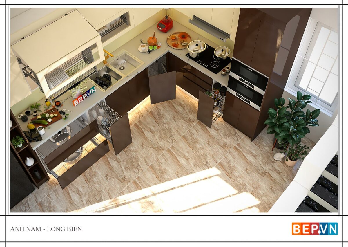 Thiết kế tủ bếp chữ L - Anh Nam Long Biên - Hình ảnh 3